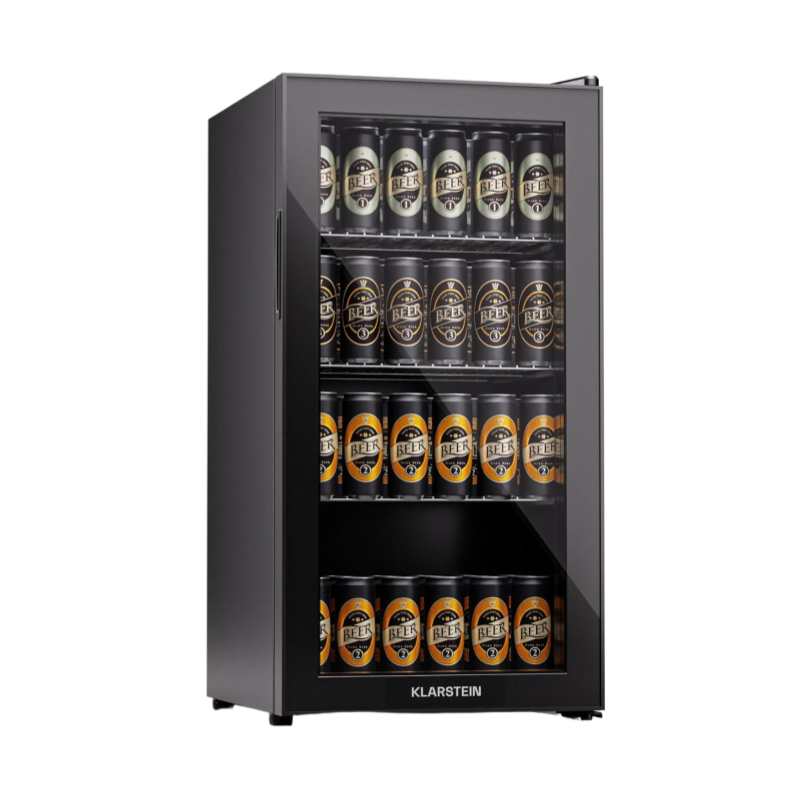 Klarstein Mini-Kühlschrank 80 L mit Glastür – Leise, Energieeffizient, Ideal für Getränke, Party & Camping