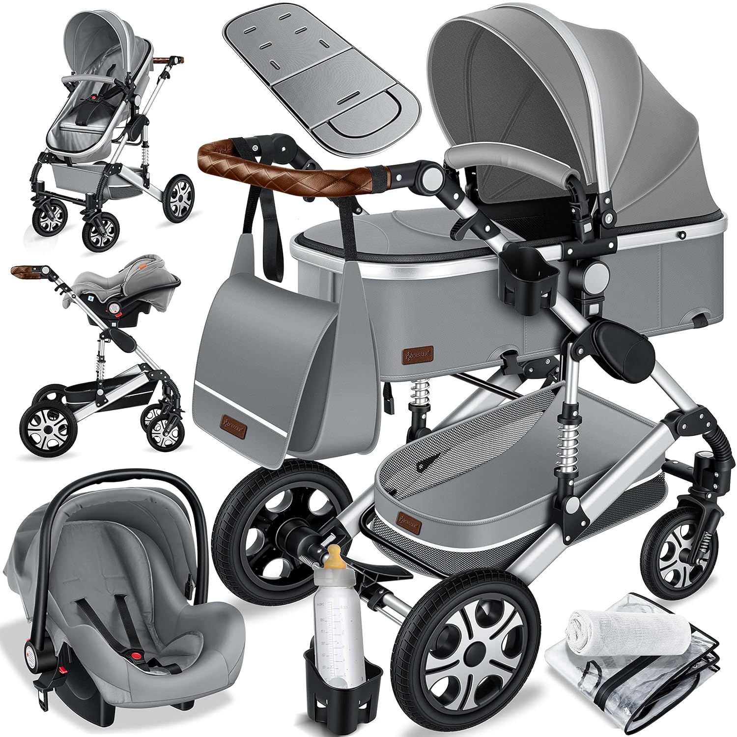 KESSER® Loops 3 in 1 Kinderwagen – Babywanne, Buggy Sportsitz, Auto-Babyschale