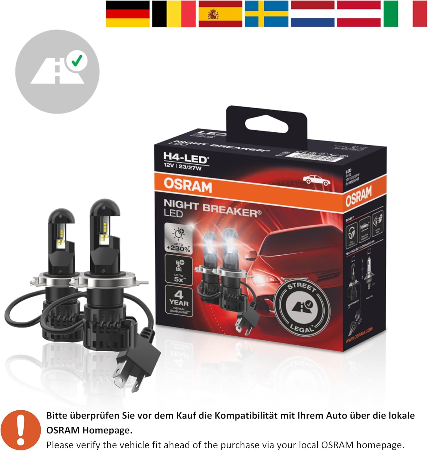Osram Night Breaker LED Speed H7 – Straßenzugelassene LED Scheinwerferlampe, 6000K, Plug & Play