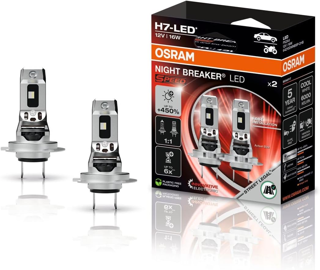 Osram Night Breaker LED Speed H7 – Straßenzugelassene LED Scheinwerferlampe, 6000K, Plug & Play