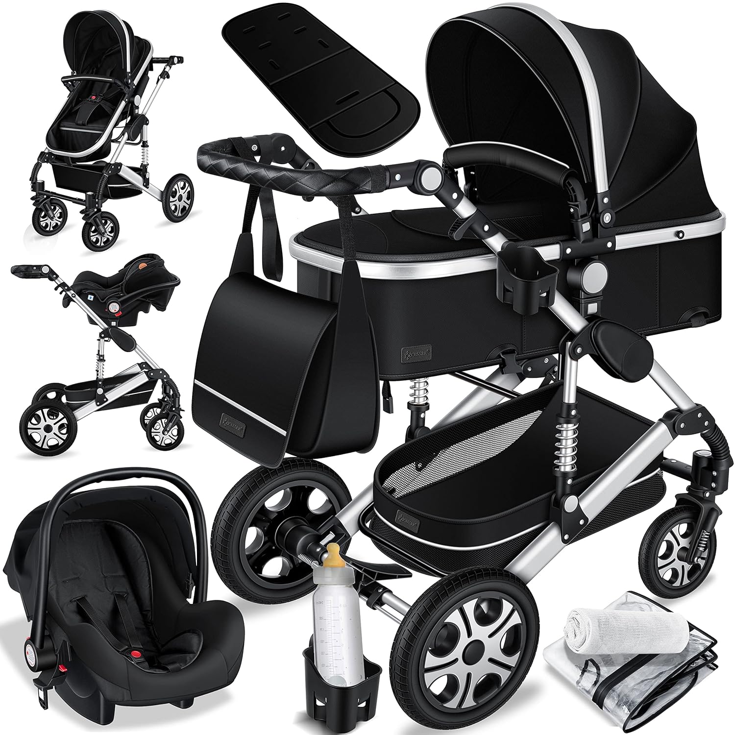 KESSER® Loops 3 in 1 Kinderwagen – Babywanne, Buggy Sportsitz, Auto-Babyschale