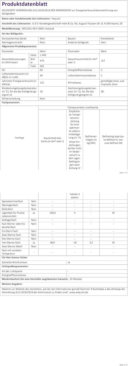 Exquisit Kühl-Gefrierkombination KGC5231-60-E-050C – 157 L, 4-Sterne-Gefrierfach, Alarm-Funktion