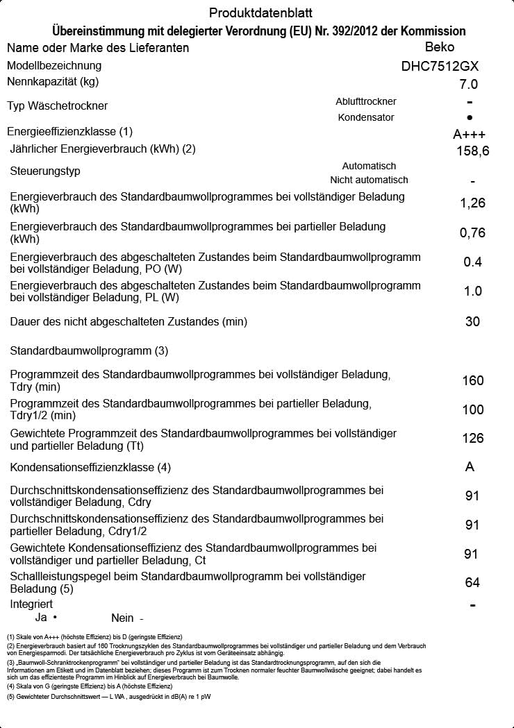 Beko DHC742GXS – 7 kg Beladung, Wärmepumpentechnologie, 15 Programme
