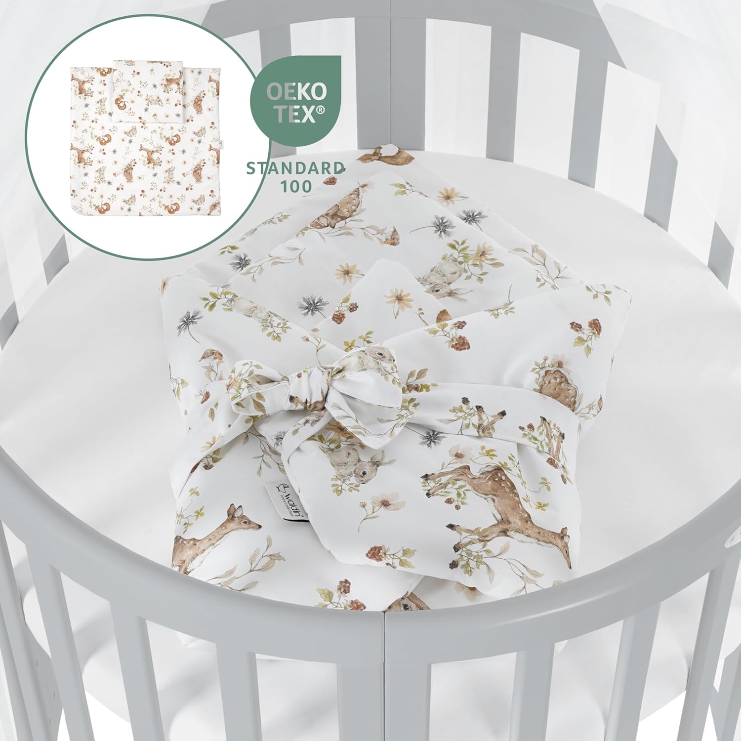 Waldin Oval Baby-Bett 7in1 – Mitwachsend, Gitterbett, Wickelkommode