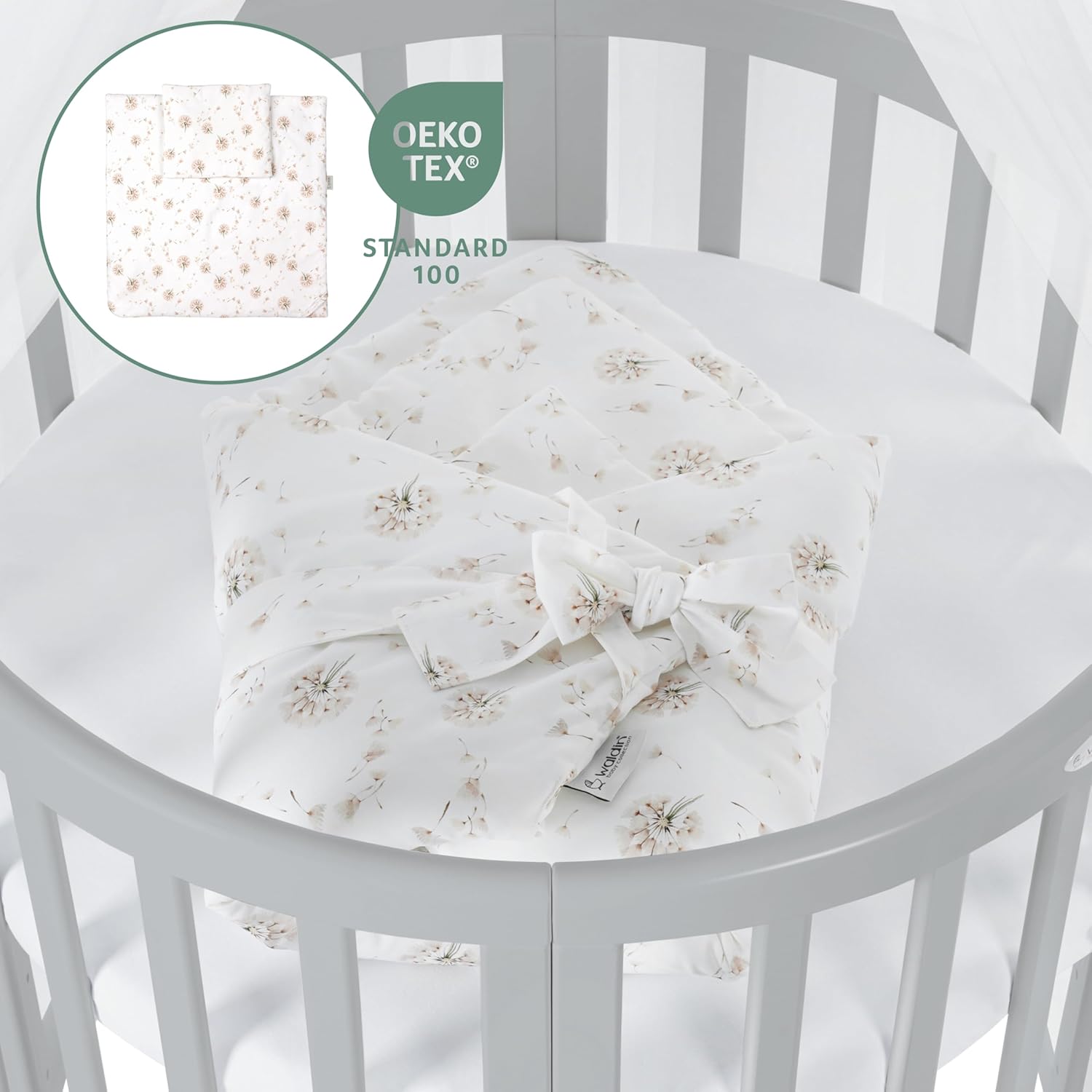 Waldin Oval Baby-Bett 7in1 – Mitwachsend, Gitterbett, Wickelkommode