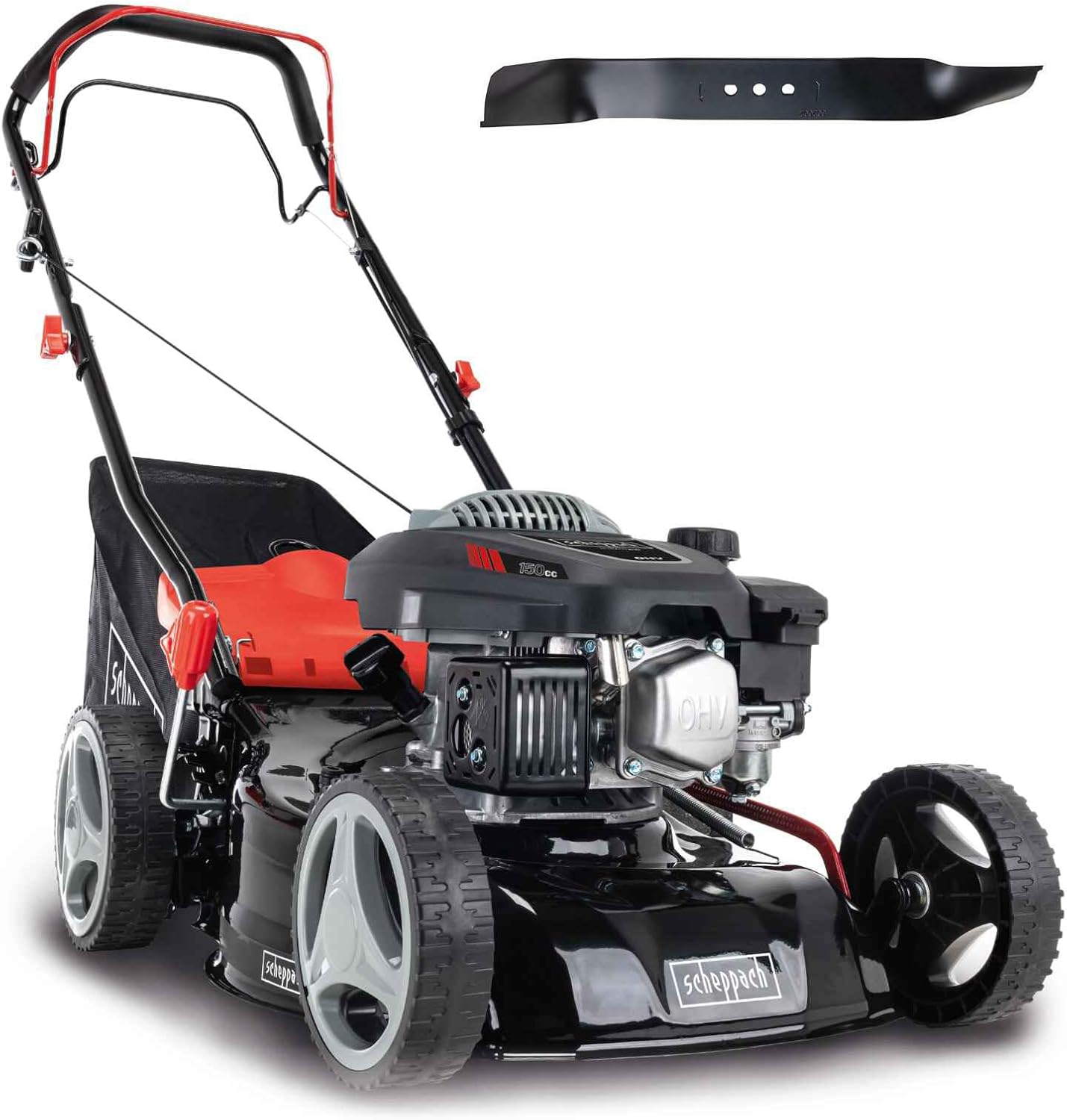 Scheppach MS150-42 Benzin-Rasenmäher – 3,7 PS, 42 cm, Mulch & Fangkorb