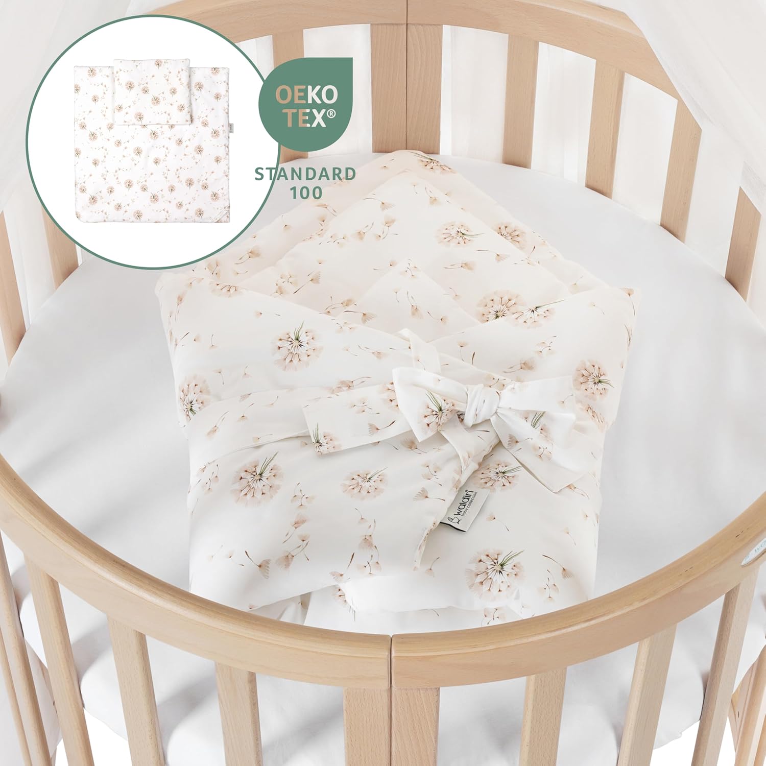 Waldin Oval Baby-Bett 7in1 – Mitwachsend, Gitterbett, Wickelkommode