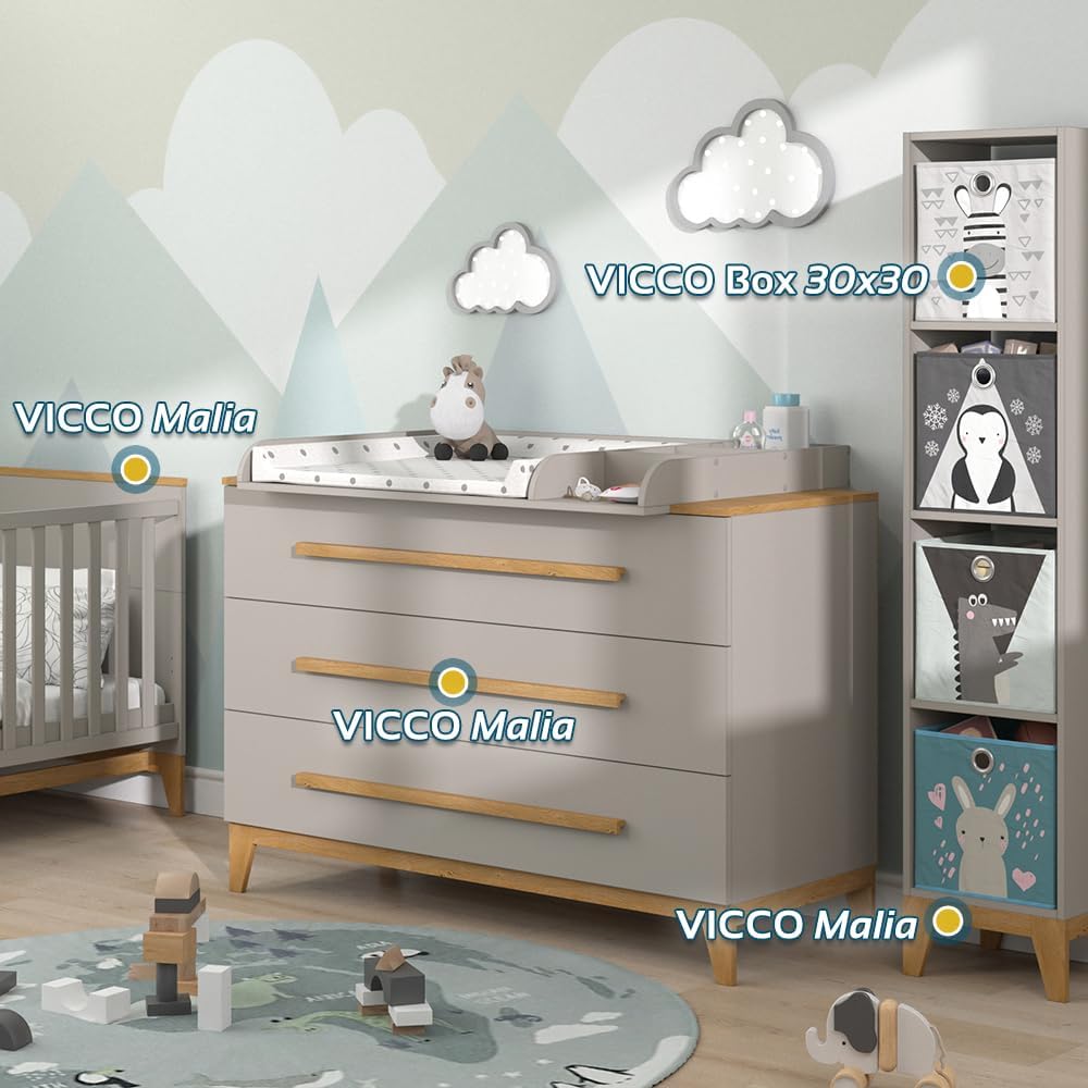 VitaliSpa Wickelkommode Malia XL – 133 x 98 cm, 3 Schubladen, Weiß/Eiche