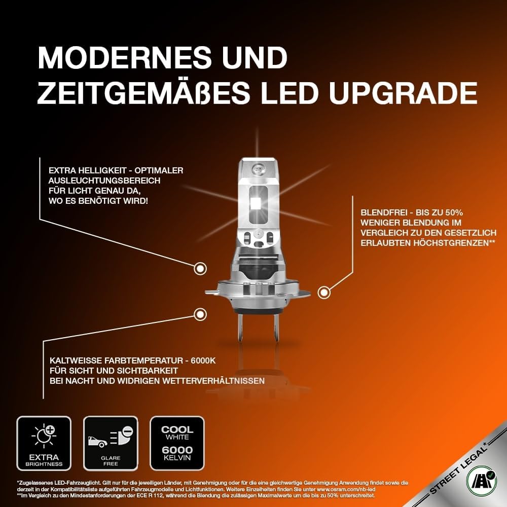 Osram Night Breaker LED Speed H7 – Straßenzugelassene LED Scheinwerferlampe, 6000K, Plug & Play