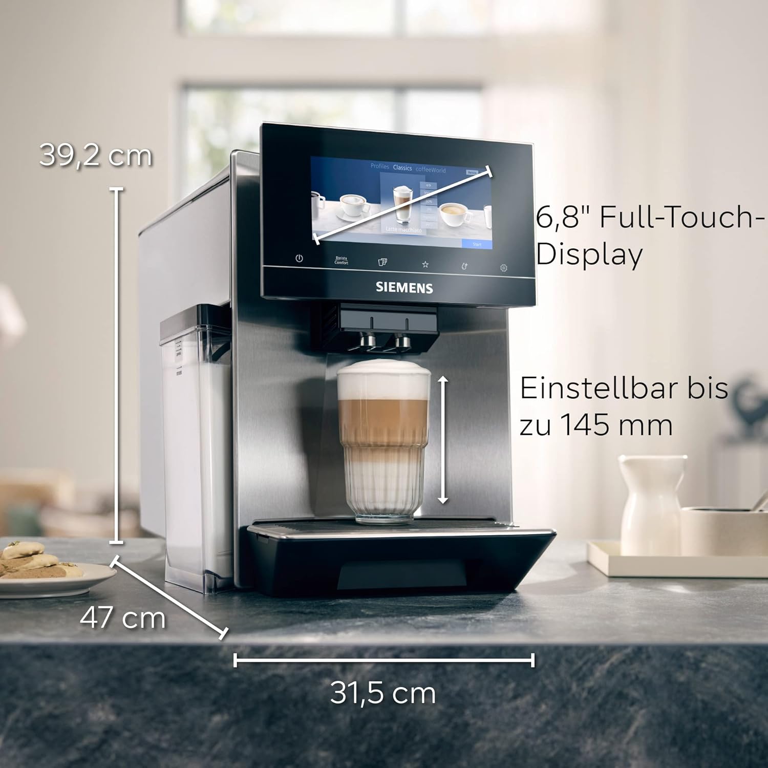 Siemens EQ900 TQ903D03 Kaffeevollautomat – 1500 W, Full-Touch-Display, App-Steuerung