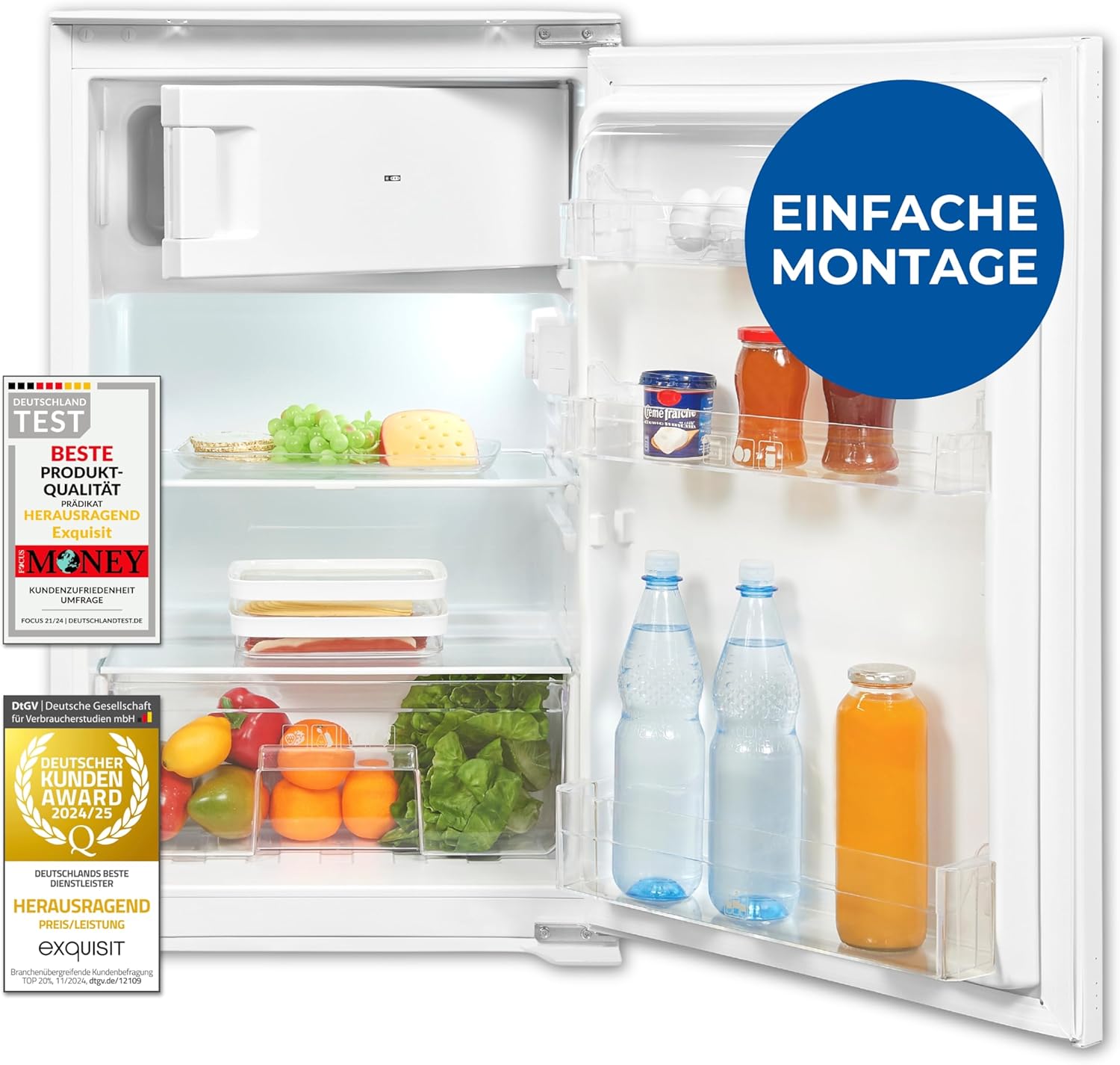 Exquisit Einbaukühlschrank EKS5131-4-E-040D – 118L Nutzinhalt, 4-Sterne-Gefrierfach, 88cm Einbauhöhe