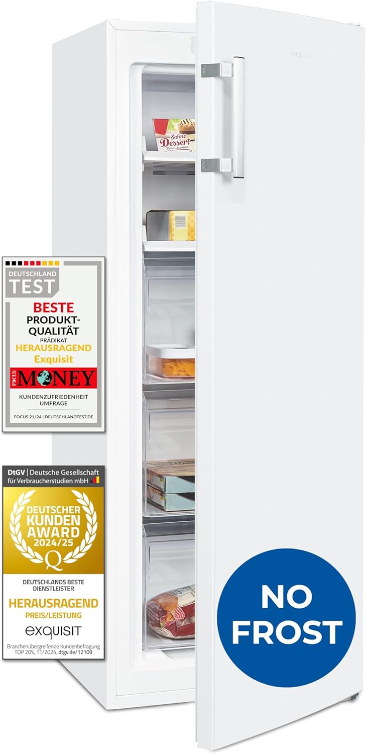 Exquisit Gefrierschrank GS5231-NF-H-040C – 161L Nutzinhalt, NoFrost, Türalarm