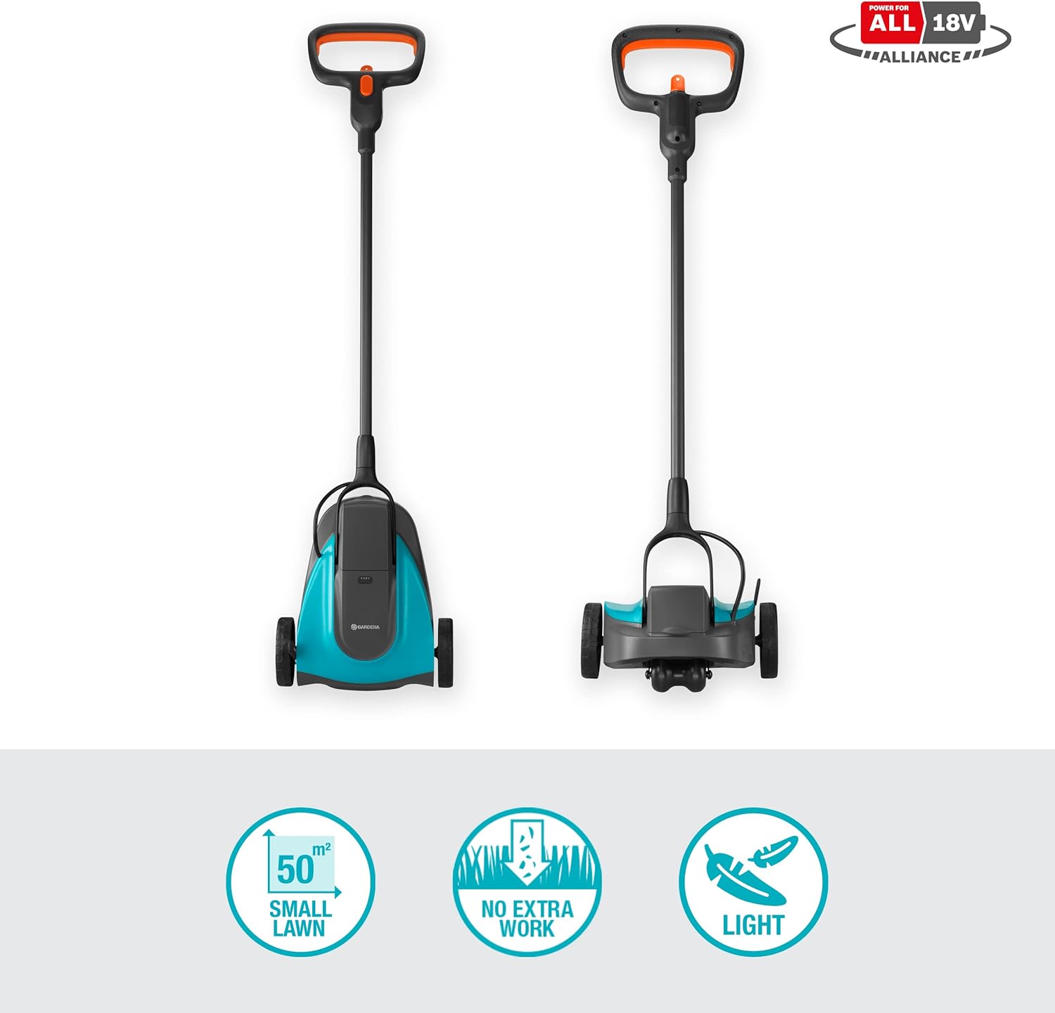 Gardena Akku-Rasenmäher HandyMower 22/18V P4A – Leicht, Effizient & Akku-betrieben für kleine Gärten bis 50 m², Mulchfunktion, Einstellbare Schnitthöhe, Inkl. 18V P4A Akku & Ladegerät