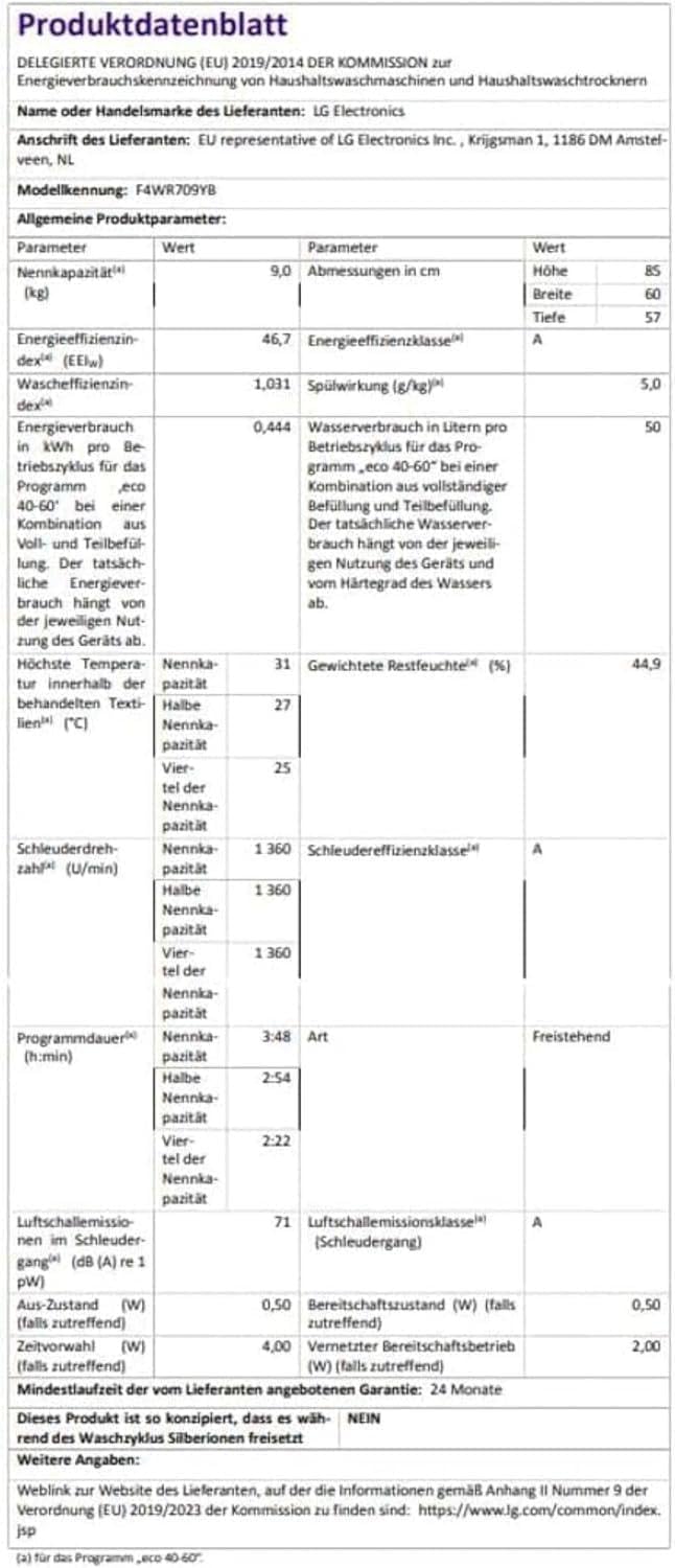 LG F4WV7080 Waschmaschine – 8 kg, 1400 U/min, AI Direct Drive