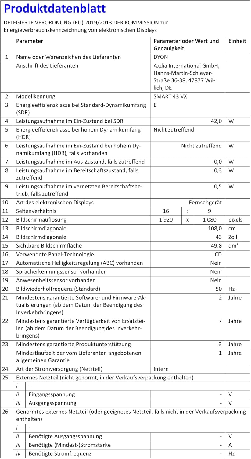 DYON Smart 43 VX – 43 Zoll Full HD Smart TV mit Triple Tuner, App Store & Streaming-Diensten