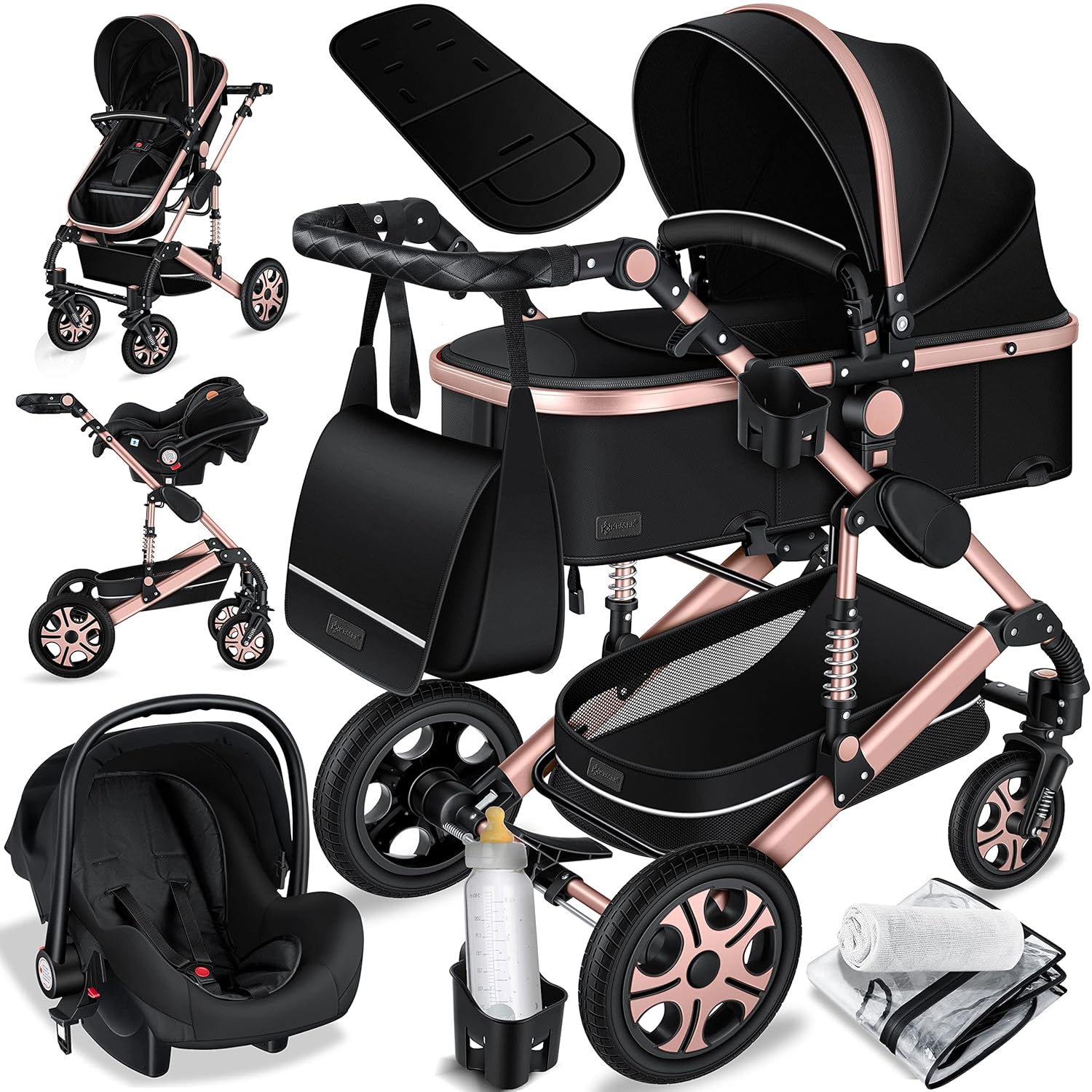 KESSER® Loops 3 in 1 Kinderwagen – Babywanne, Buggy Sportsitz, Auto-Babyschale