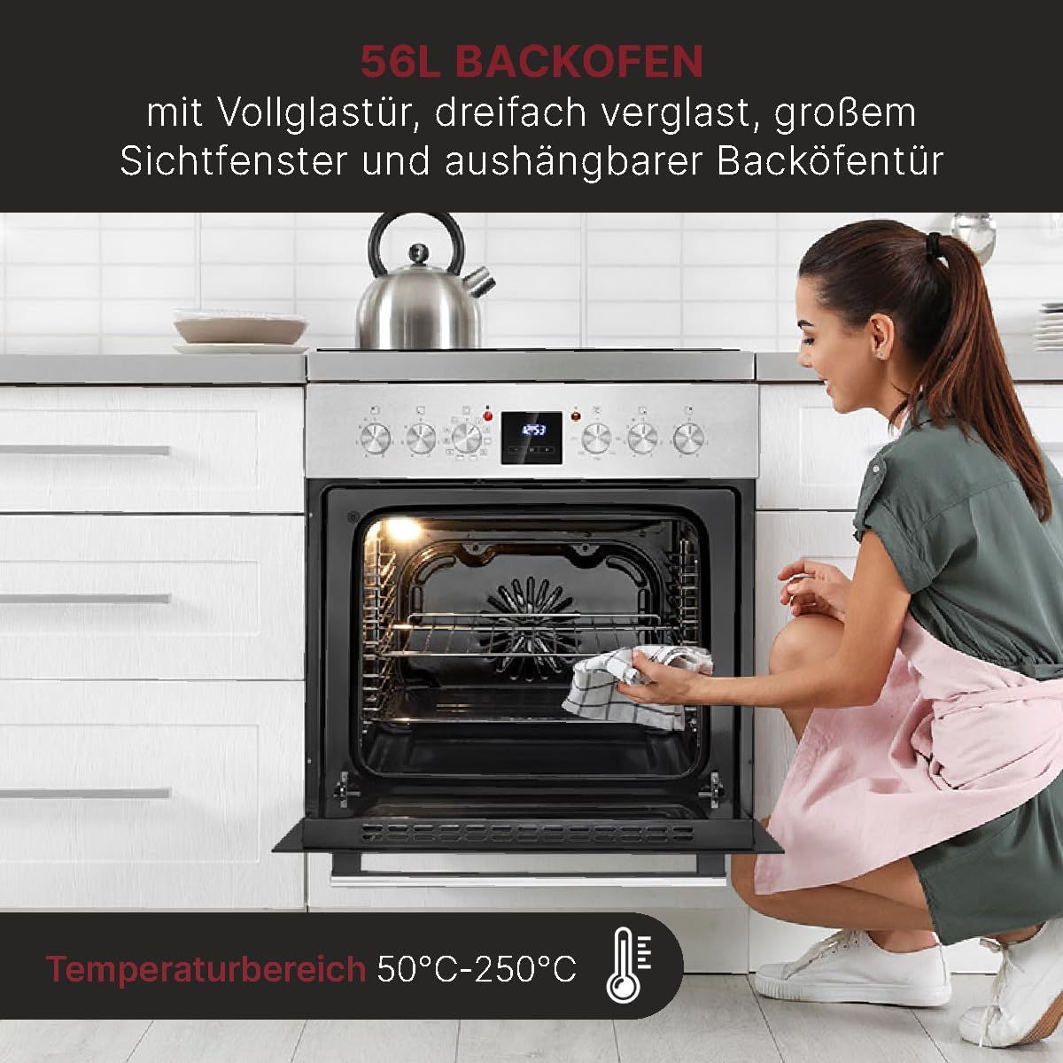 Bomann Elektroherd-Set EHBC 7936 IX – 56L Backofen, 4 Cerankochzonen, 9 Funktionen