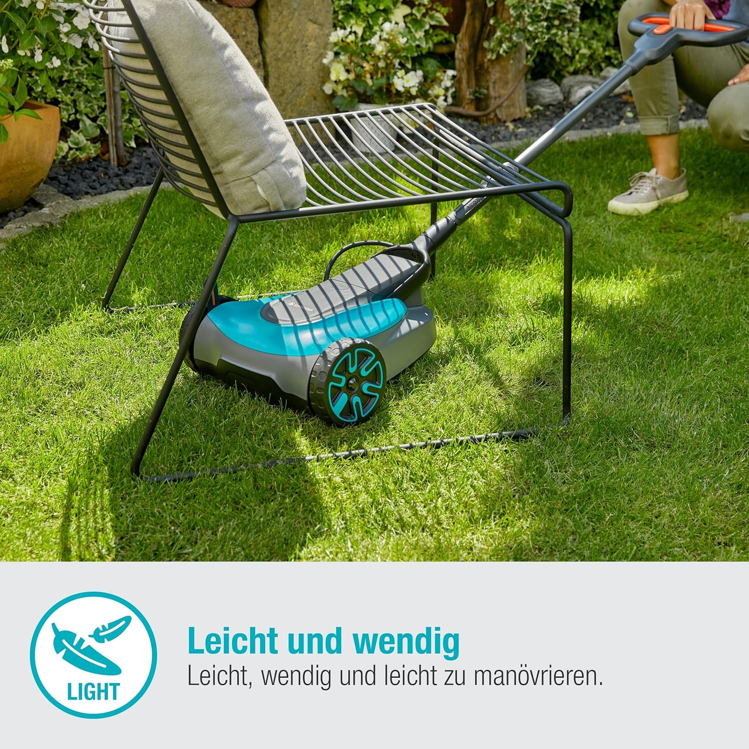Gardena Akku-Rasenmäher HandyMower 22/18V P4A – Leicht, Effizient & Akku-betrieben für kleine Gärten bis 50 m², Mulchfunktion, Einstellbare Schnitthöhe, Inkl. 18V P4A Akku & Ladegerät