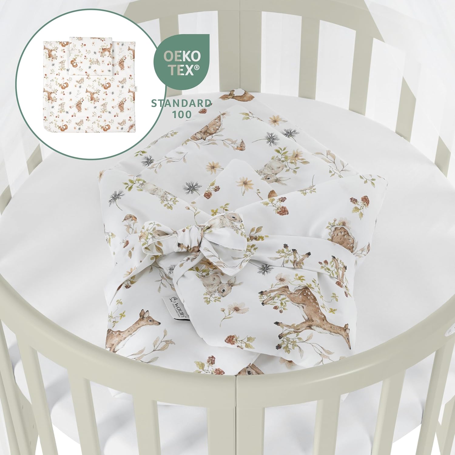 Waldin Oval Baby-Bett 7in1 – Mitwachsend, Gitterbett, Wickelkommode