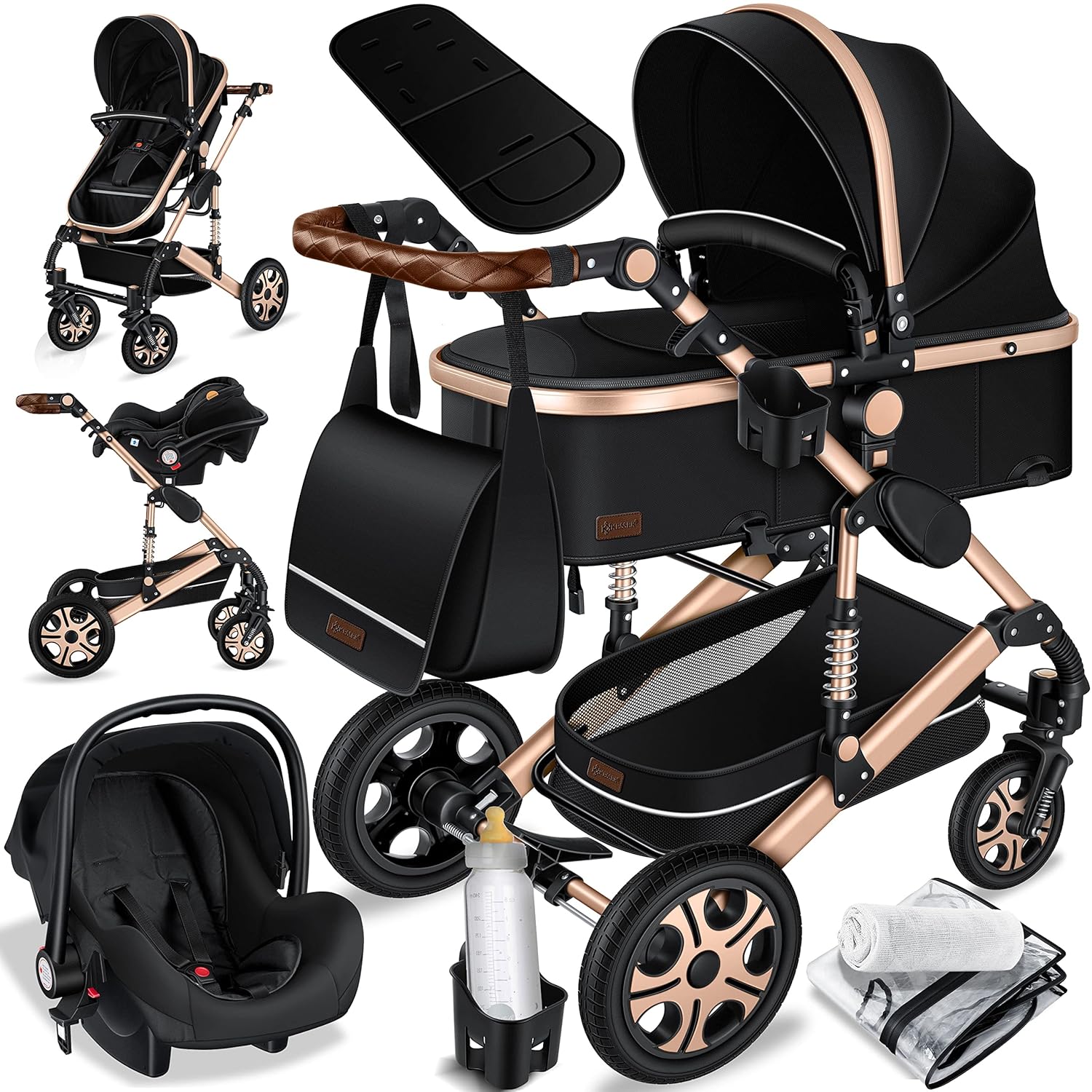 KESSER® Loops 3 in 1 Kinderwagen – Babywanne, Buggy Sportsitz, Auto-Babyschale