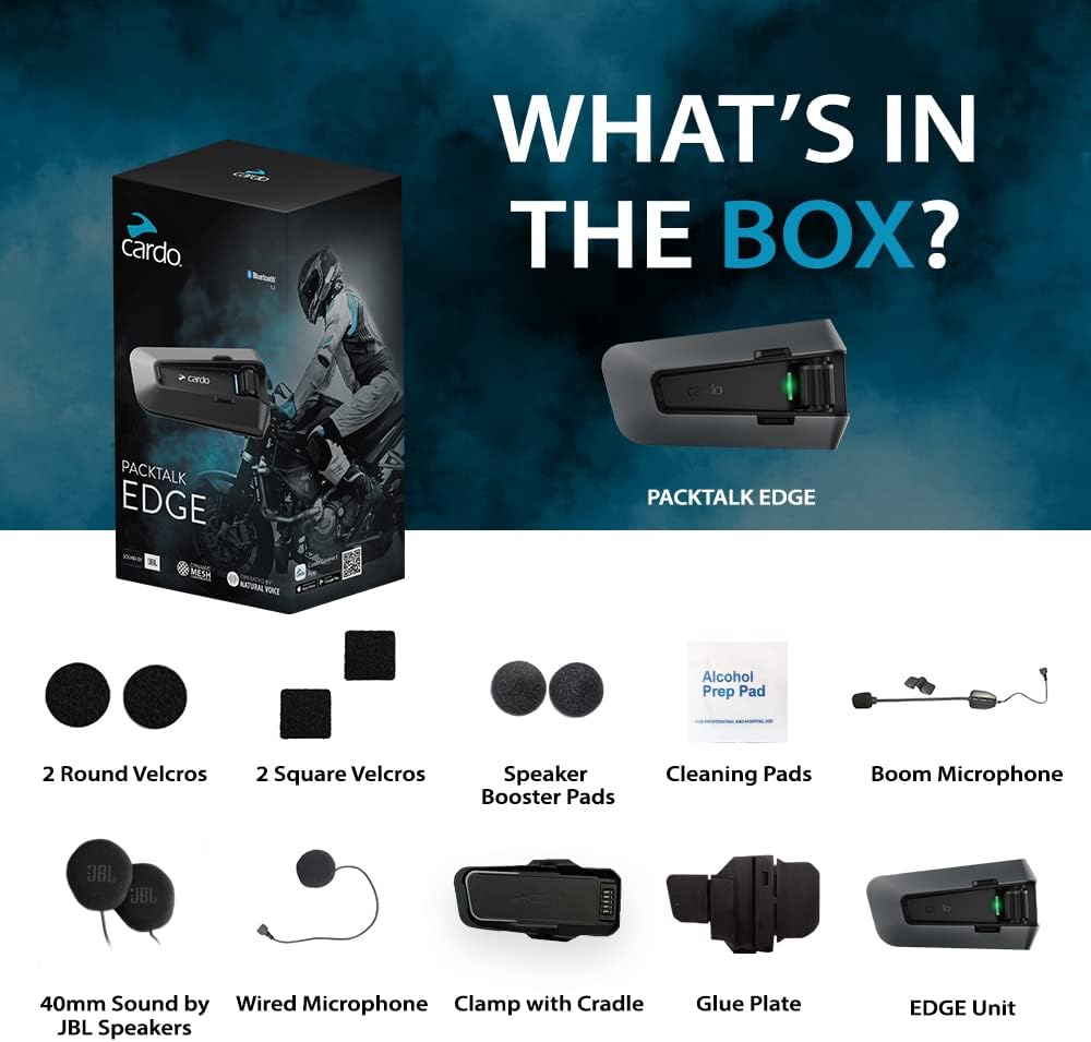 Cardo PACKTALK Edge – Motorrad Bluetooth Kommunikationssystem Headset Intercom (Einzelpack, Schwarz)
