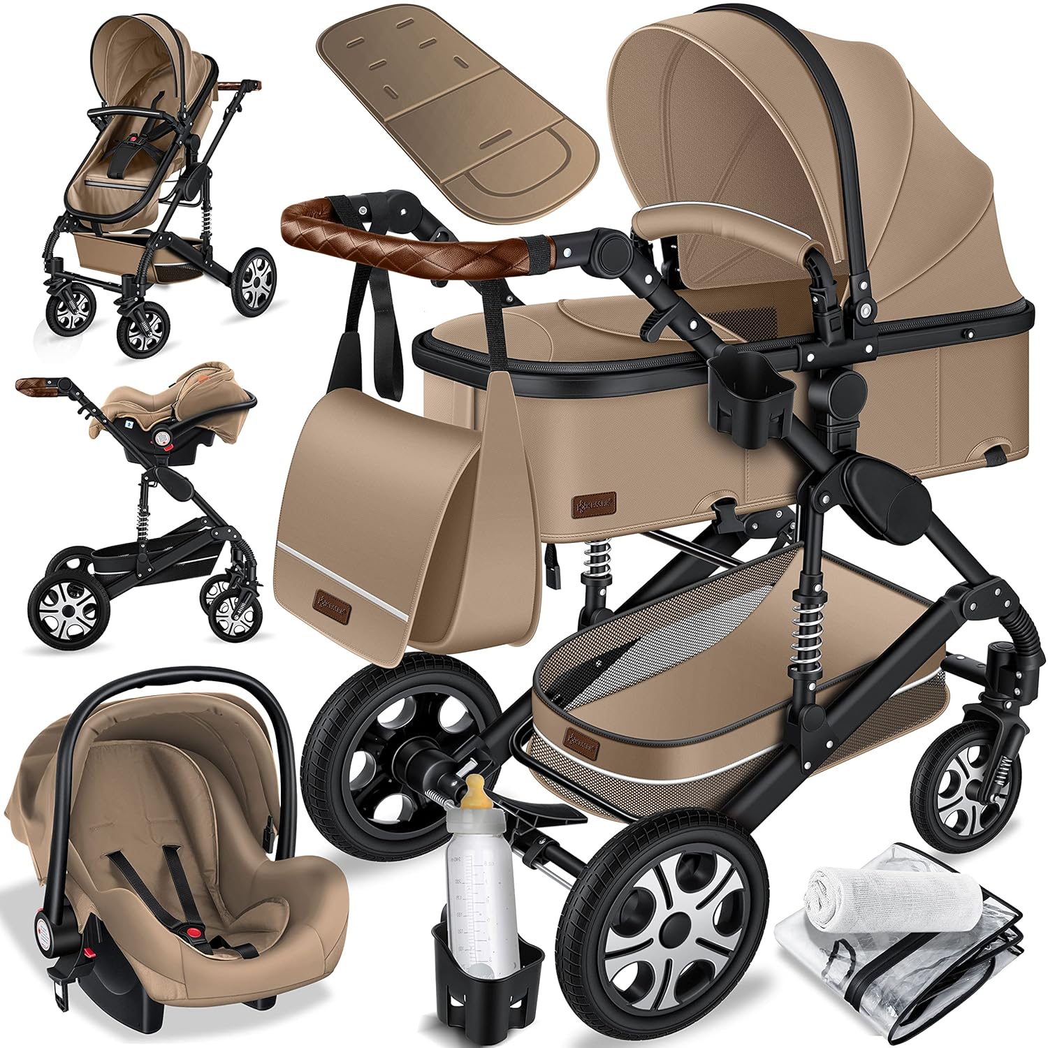KESSER® Loops 3 in 1 Kinderwagen – Babywanne, Buggy Sportsitz, Auto-Babyschale