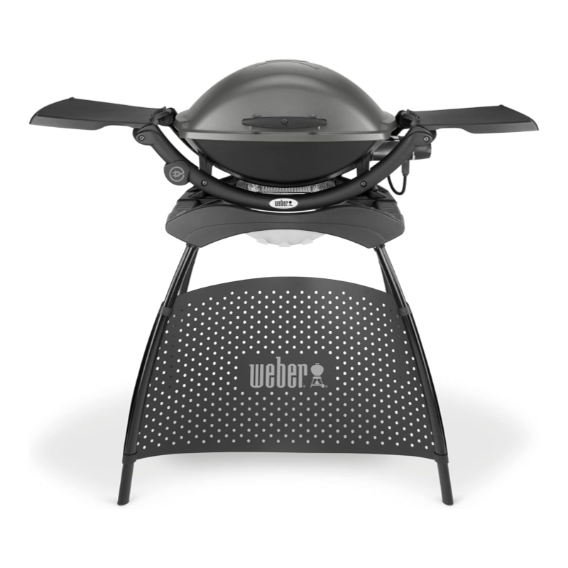 Weber Q2400 Elektrogrill – 54x39 cm Grillfläche, Stand + Seitentische, Porzellanemaillierter Gussrost