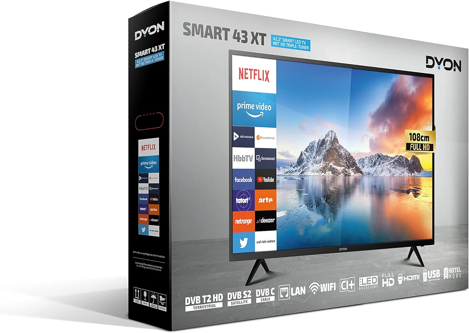 DYON Smart 43 VX – 43 Zoll Full HD Smart TV mit Triple Tuner, App Store & Streaming-Diensten