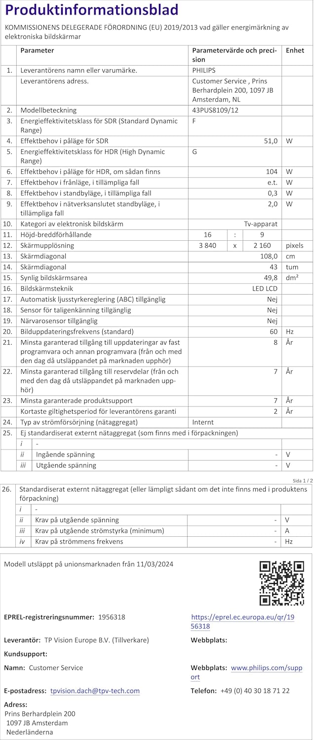 Philips Ambilight 43PUS8109 – 43 Zoll 4K LED Smart TV mit Titan OS & Dolby Atmos