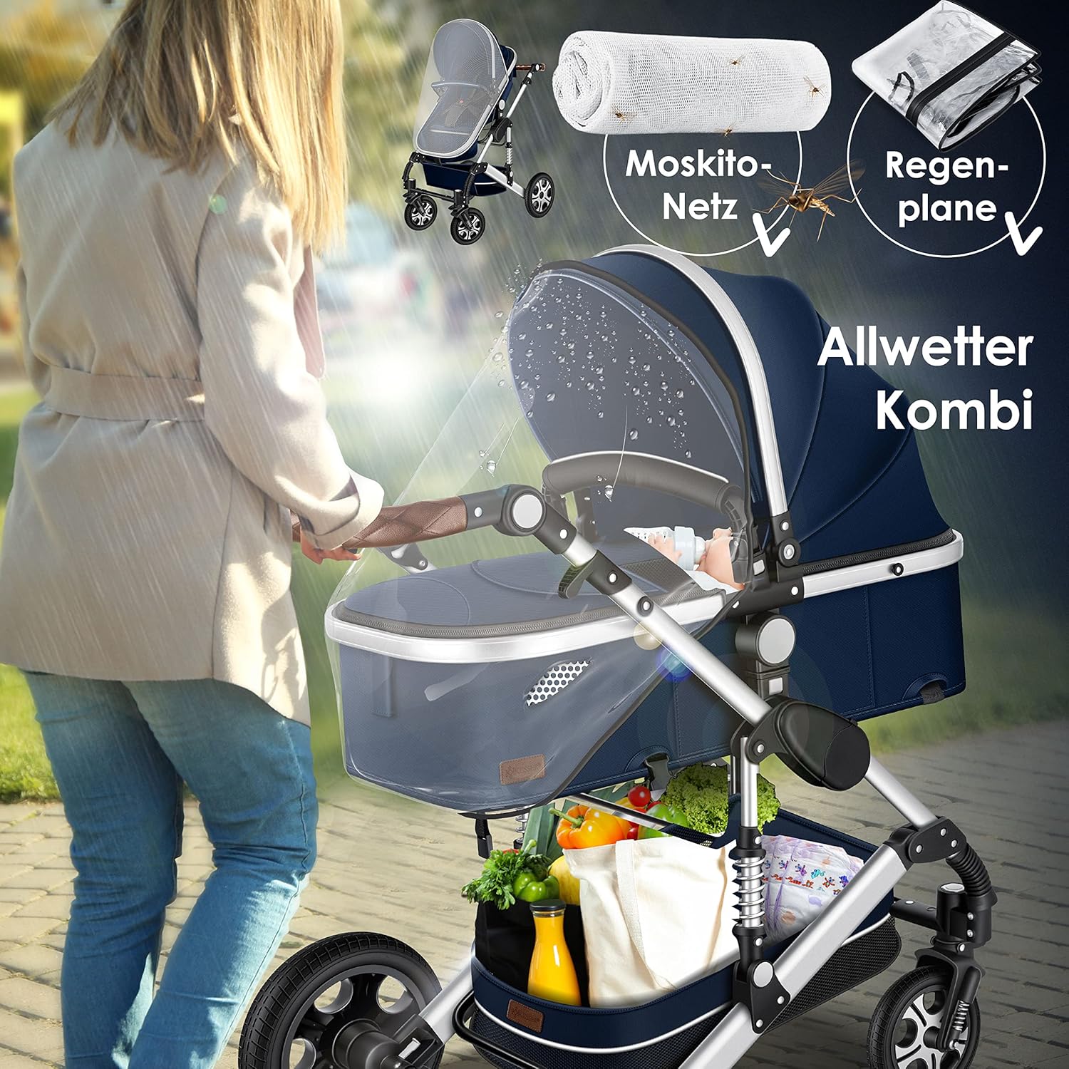 KESSER® Loops 3 in 1 Kinderwagen – Babywanne, Buggy Sportsitz, Auto-Babyschale