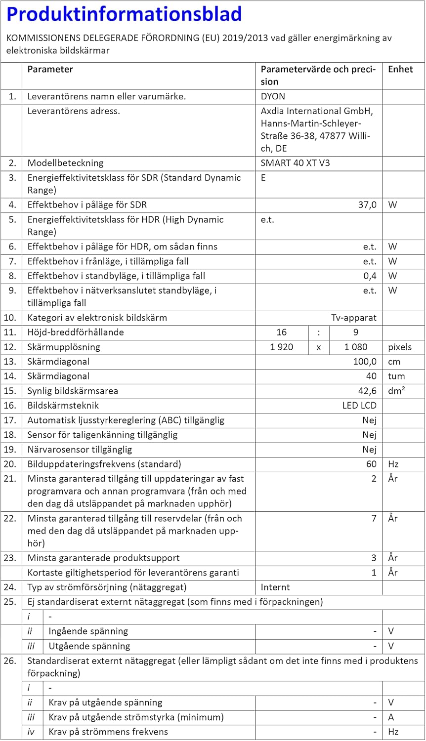 DYON Smart 43 VX – 43 Zoll Full HD Smart TV mit Triple Tuner, App Store & Streaming-Diensten