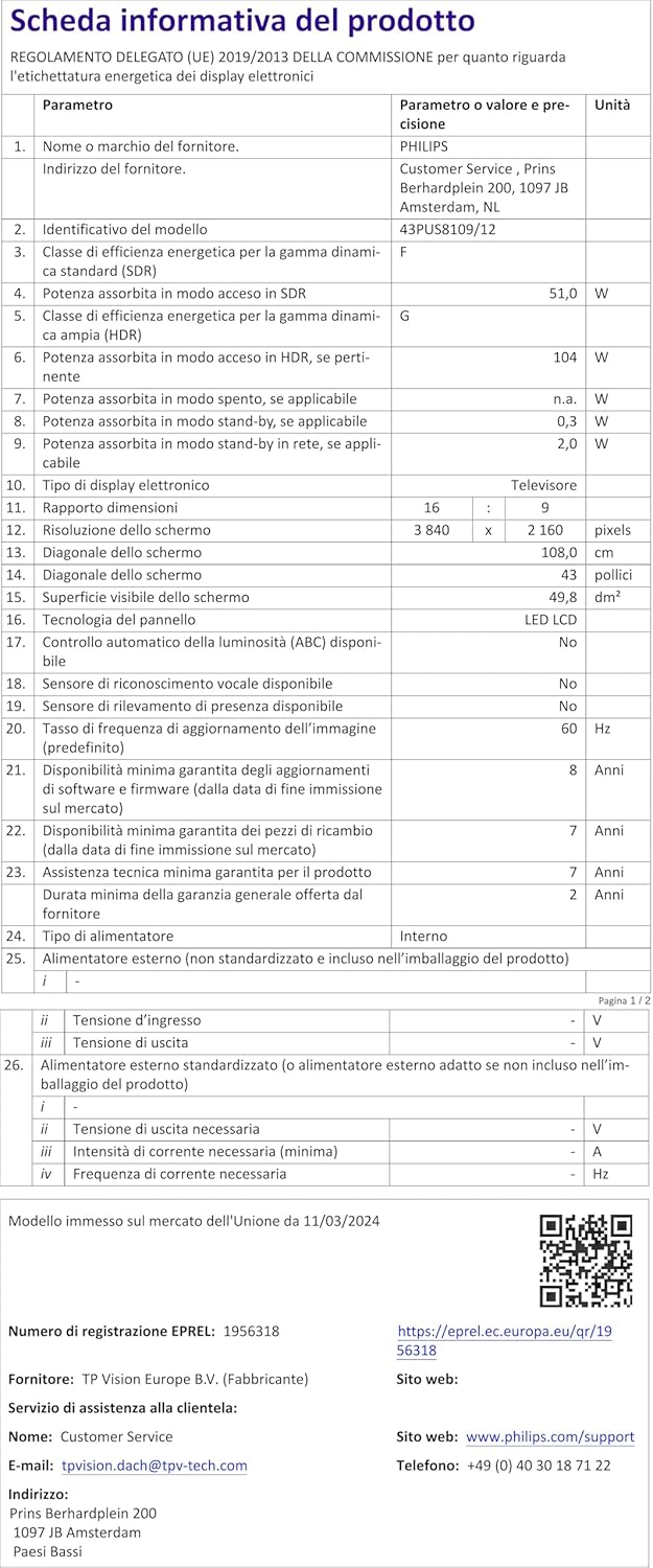 Philips Ambilight 43PUS8109 – 43 Zoll 4K LED Smart TV mit Titan OS & Dolby Atmos