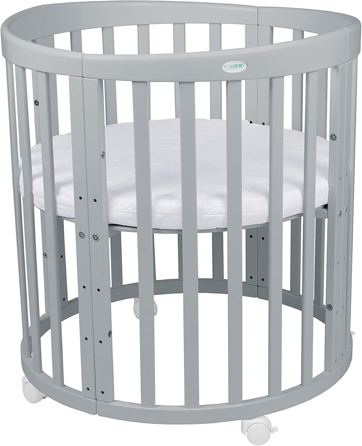 Waldin Oval Baby-Bett 7in1 – Mitwachsend, Gitterbett, Wickelkommode