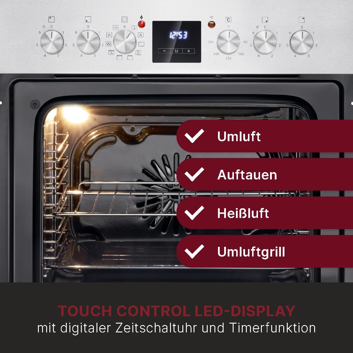 Bomann Elektroherd-Set EHBC 7936 IX – 56L Backofen, 4 Cerankochzonen, 9 Funktionen