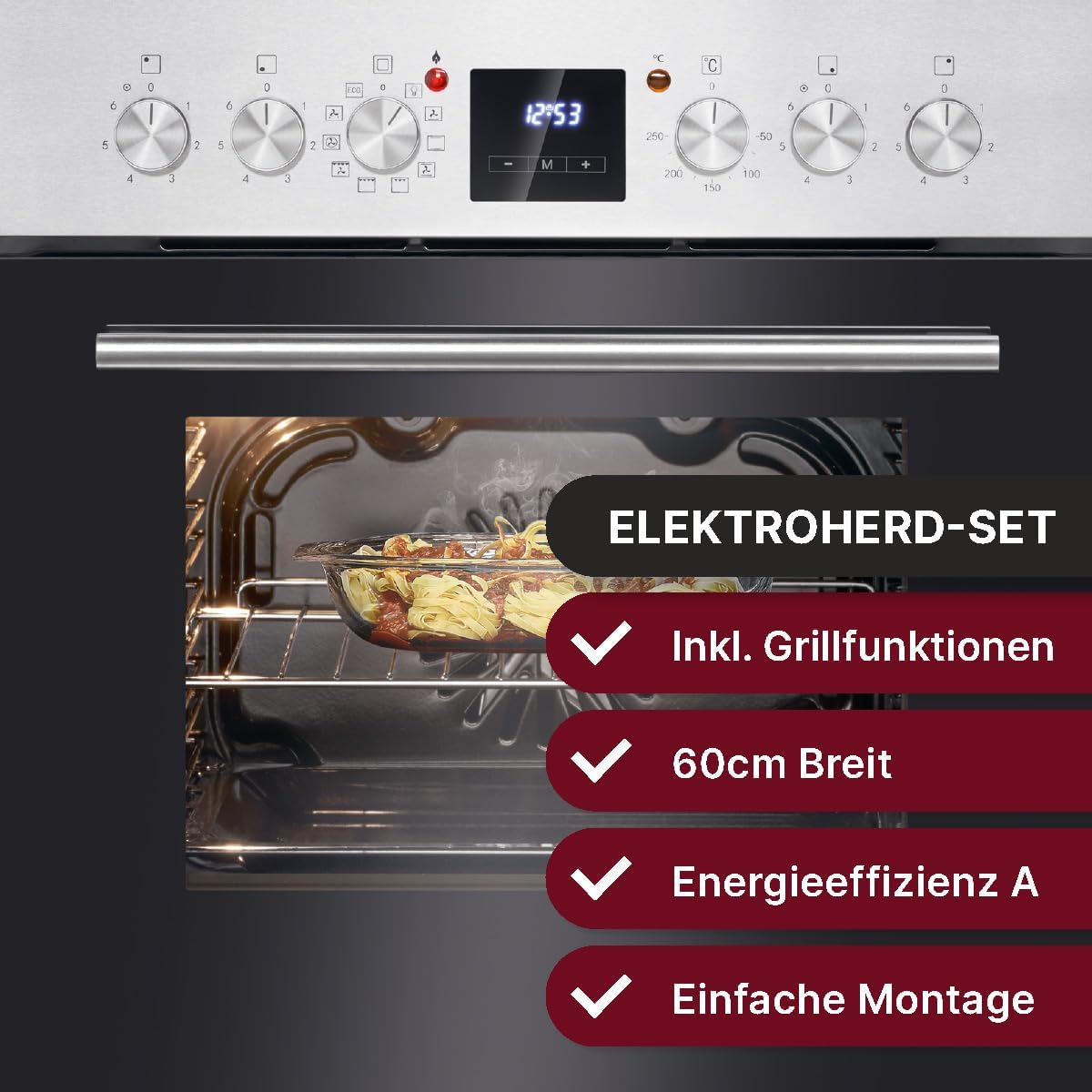 Bomann Elektroherd-Set EHBC 7936 IX – 56L Backofen, 4 Cerankochzonen, 9 Funktionen