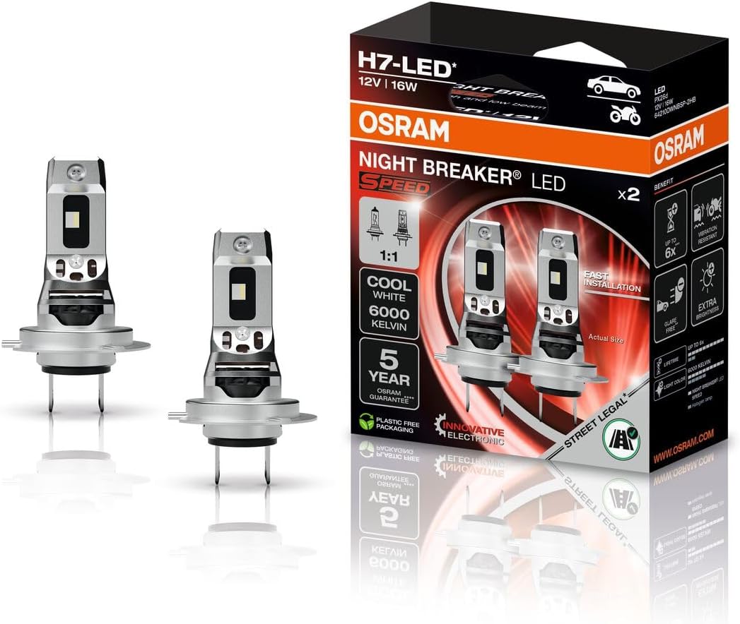 Osram Night Breaker LED Speed H7 – Straßenzugelassene LED Scheinwerferlampe, 6000K, Plug & Play