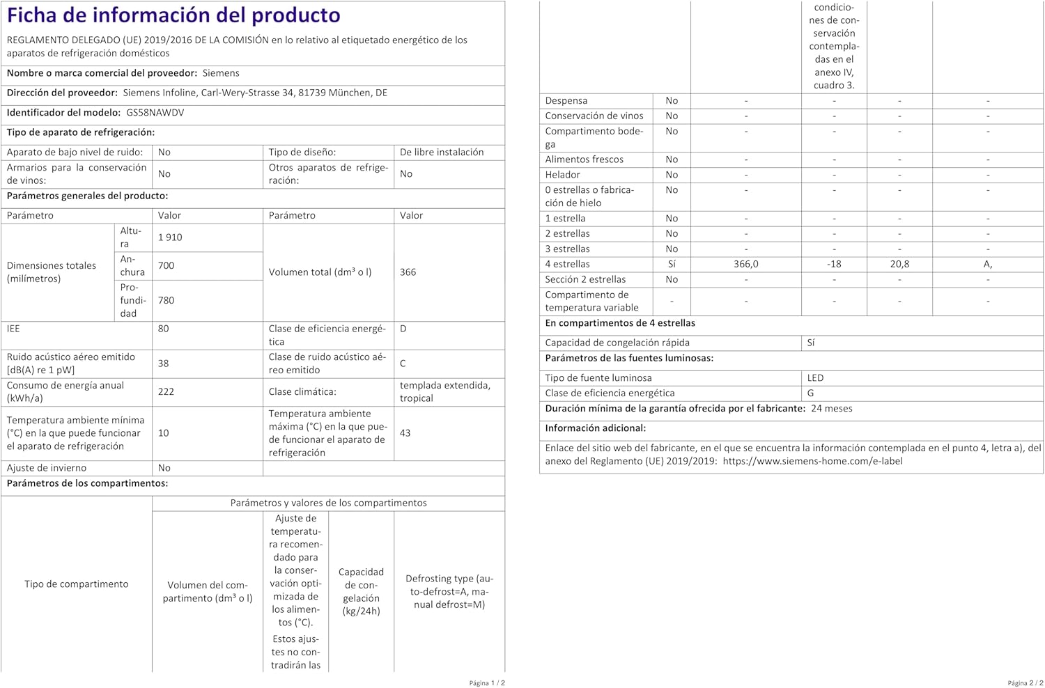 Siemens GS54NAWCV iQ500 Gefrierschrank – 327 L, 176x70 cm, noFrost
