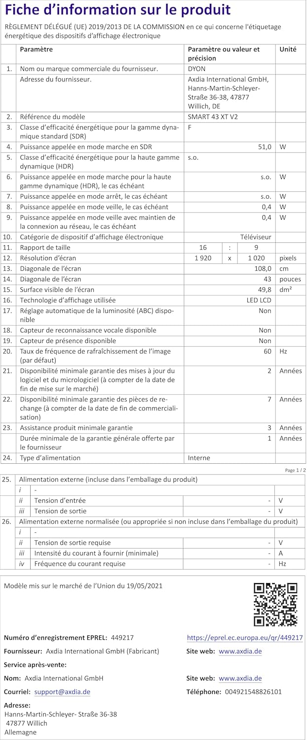 DYON Smart 43 VX – 43 Zoll Full HD Smart TV mit Triple Tuner, App Store & Streaming-Diensten