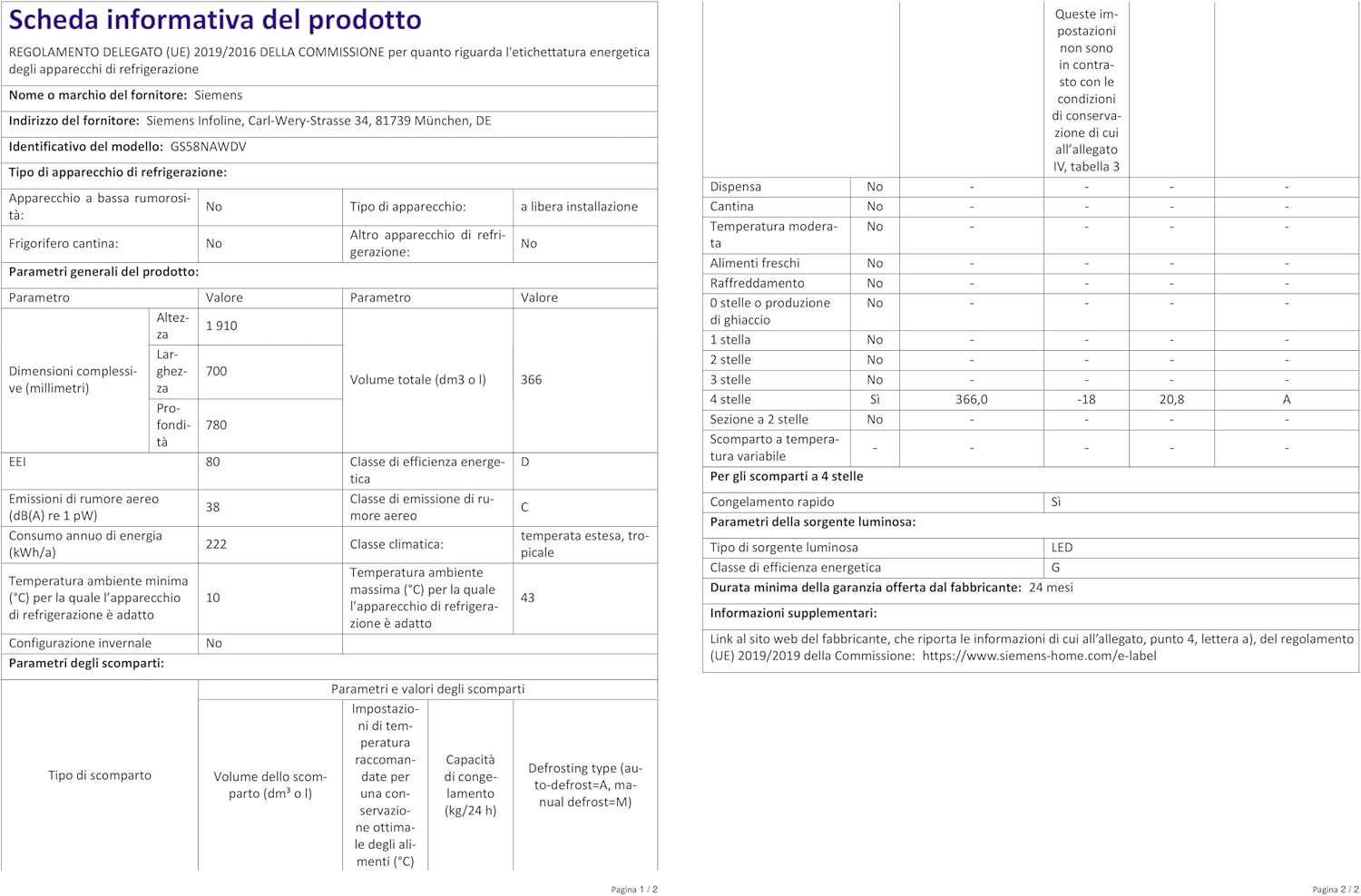 Siemens GS54NAWCV iQ500 Gefrierschrank – 327 L, 176x70 cm, noFrost