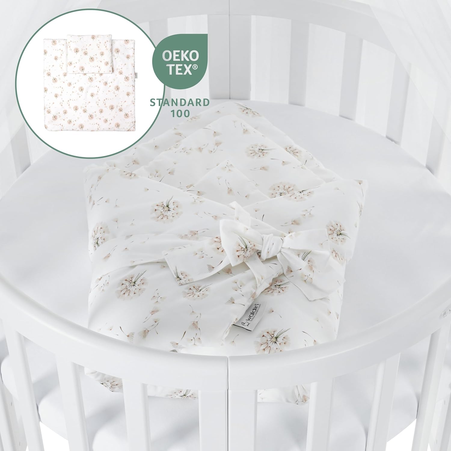 Waldin Oval Baby-Bett 7in1 – Mitwachsend, Gitterbett, Wickelkommode