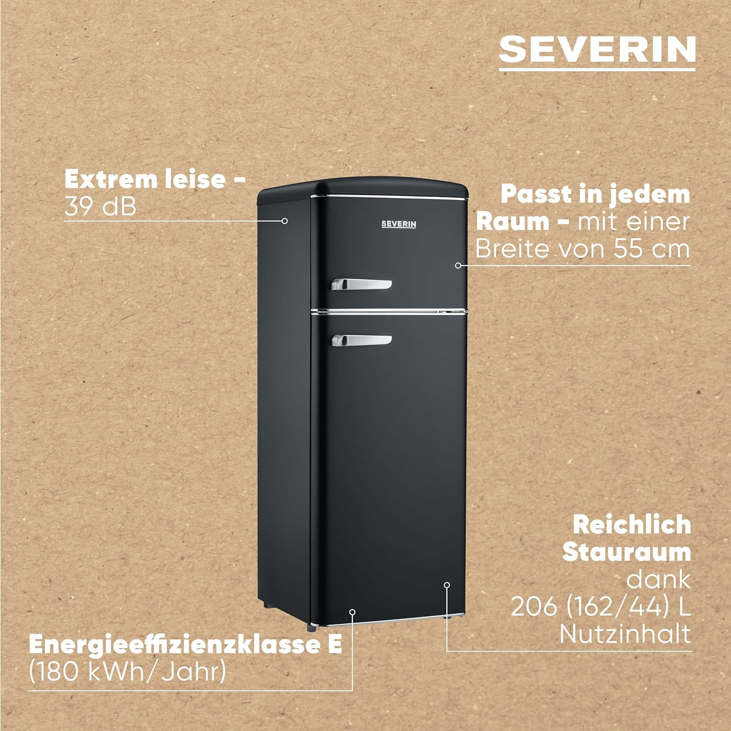 SEVERIN RKG 8933 – Kühl-/Gefrierkombination, 206 L, platzsparend, creme