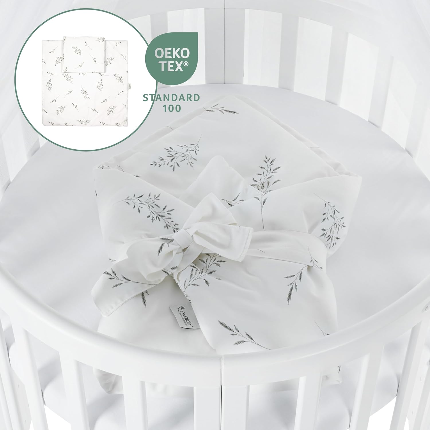 Waldin Oval Baby-Bett 7in1 – Mitwachsend, Gitterbett, Wickelkommode