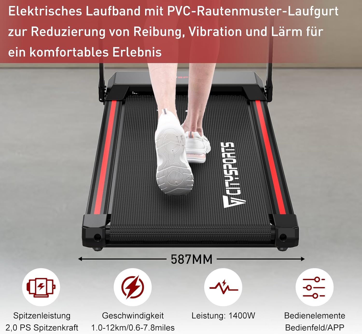 CITYSPORTS Elektrisches Laufband – Faltbar für Zuhause & Büro