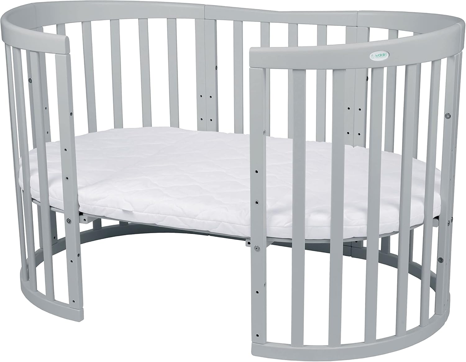 Waldin Oval Baby-Bett 7in1 – Mitwachsend, Gitterbett, Wickelkommode