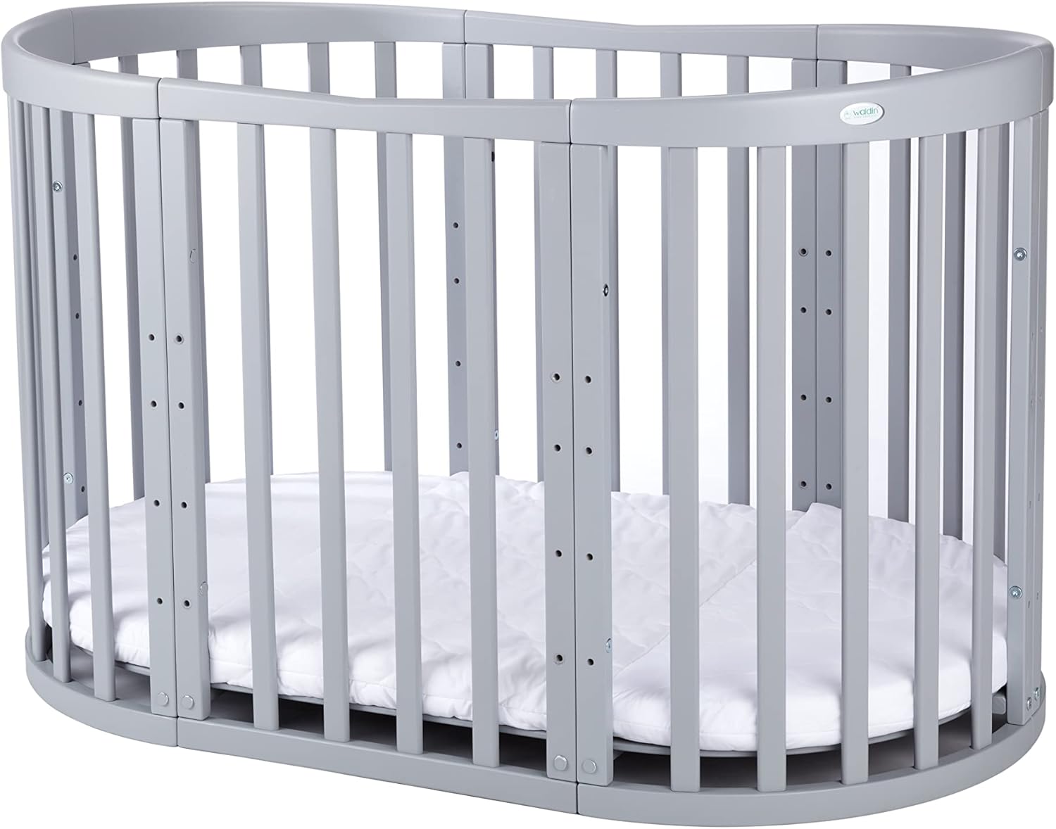 Waldin Oval Baby-Bett 7in1 – Mitwachsend, Gitterbett, Wickelkommode