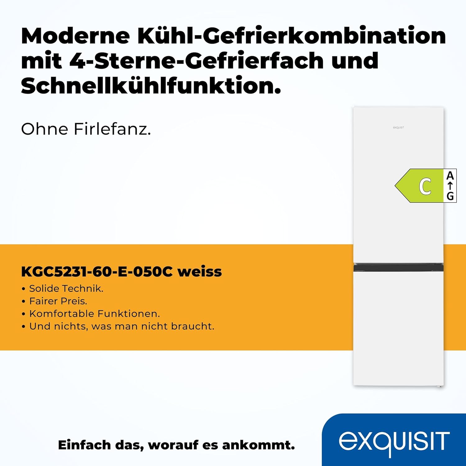 Exquisit Kühl-Gefrierkombination KGC5231-60-E-050C – 157 L, 4-Sterne-Gefrierfach, Alarm-Funktion