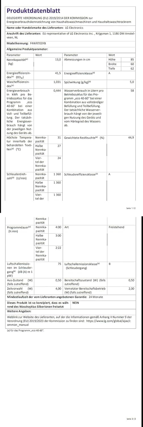 LG F4WV7080 Waschmaschine – 8 kg, 1400 U/min, AI Direct Drive