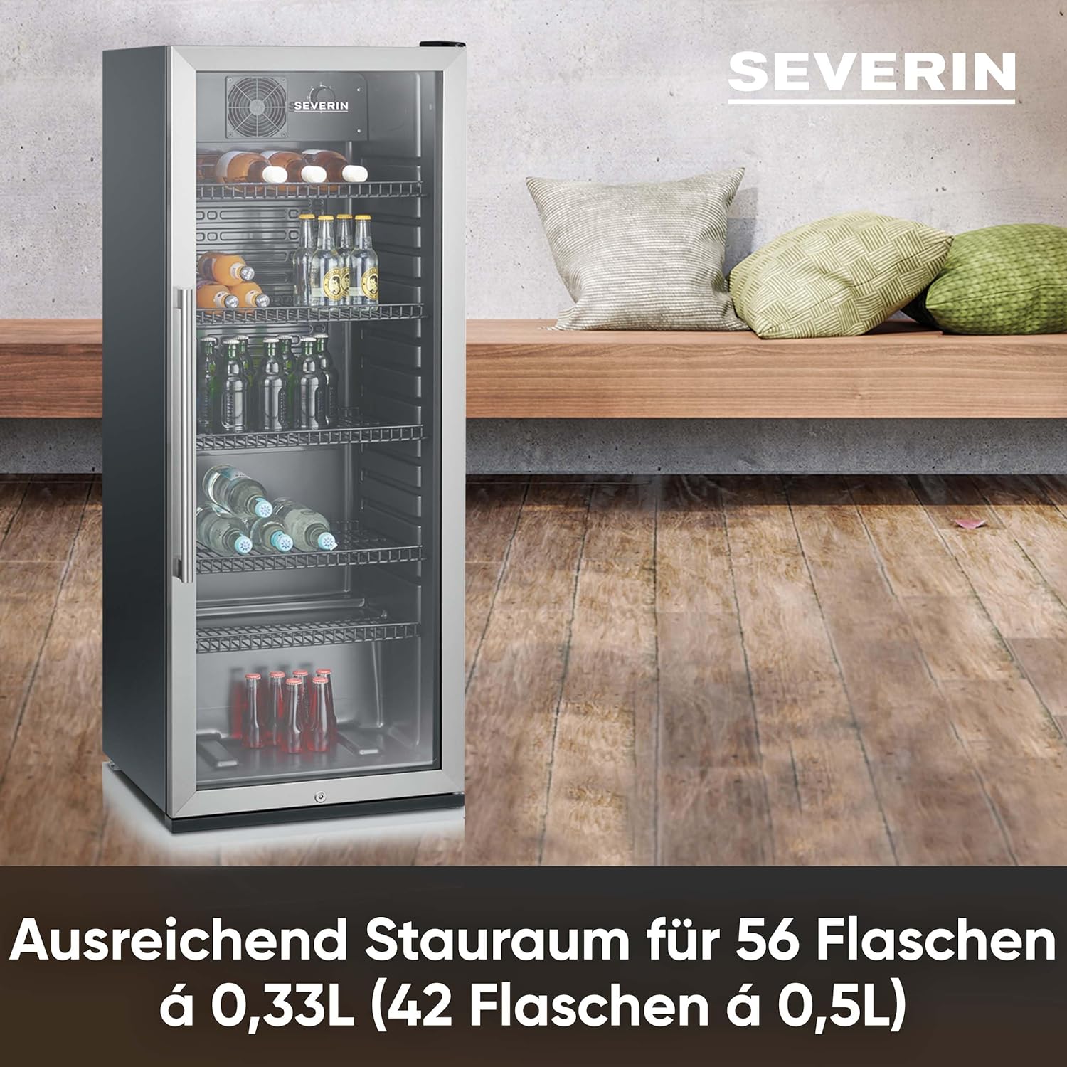 SEVERIN Flaschenkühlschrank FSK 8840 – 118 L, LED-Beleuchtung, Schloss