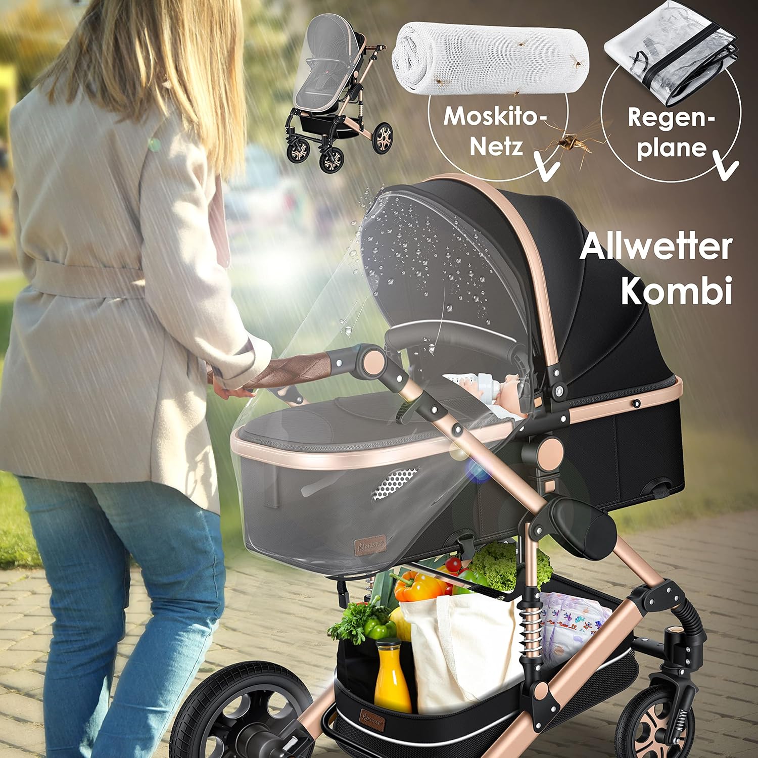 KESSER® Loops 3 in 1 Kinderwagen – Babywanne, Buggy Sportsitz, Auto-Babyschale
