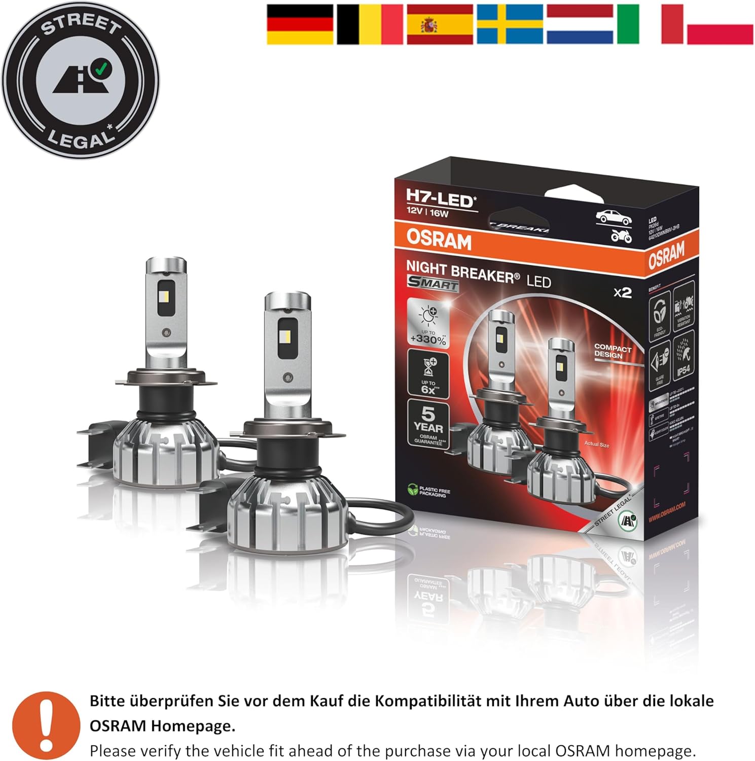Osram Night Breaker LED Speed H7 – Straßenzugelassene LED Scheinwerferlampe, 6000K, Plug & Play